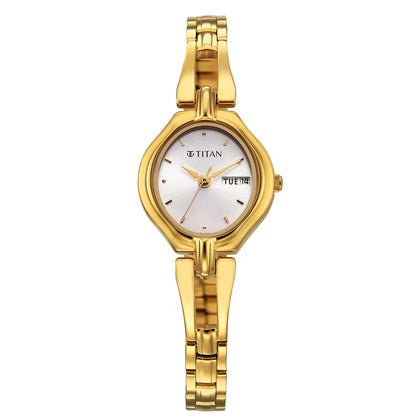 Titan Karishma Silver Oval Dial Gold Stainless Steel Strap Analog Watch for Women