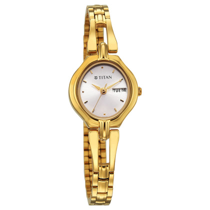 Titan Karishma Silver Oval Dial Gold Stainless Steel Strap Analog Watch for Women