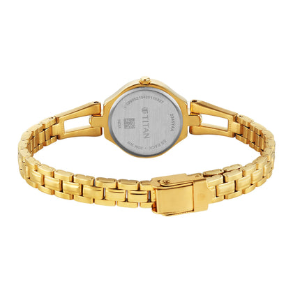 Titan Karishma Silver Oval Dial Gold Stainless Steel Strap Analog Watch for Women