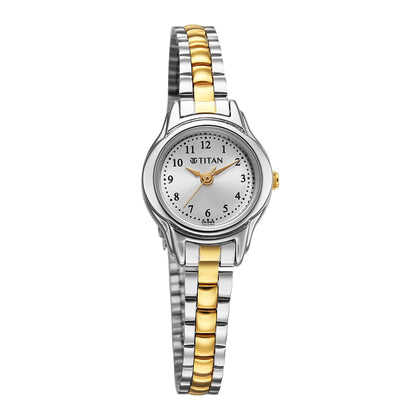 Titan Karishma Silver Dial Dual Tone Stainless Steel Analog Watch for Women