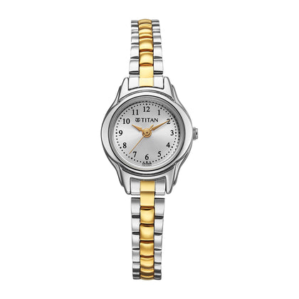 gold and silver women's watch
