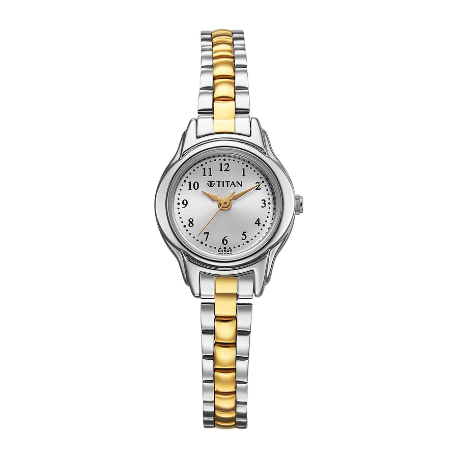 gold and silver women's watch
