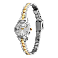 gold and silver women's watch
