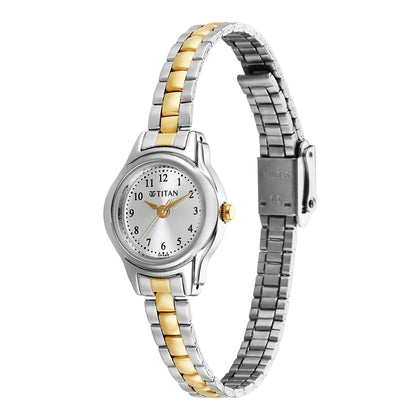gold and silver women's watch
