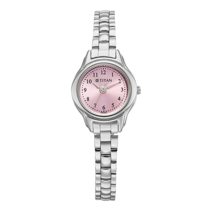 Titan Karishma Pink Dial Silver Stainless Steel Strap Analog Watch for Women