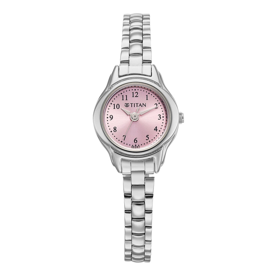 Titan Karishma Pink Dial Silver Stainless Steel Strap Analog Watch for Women
