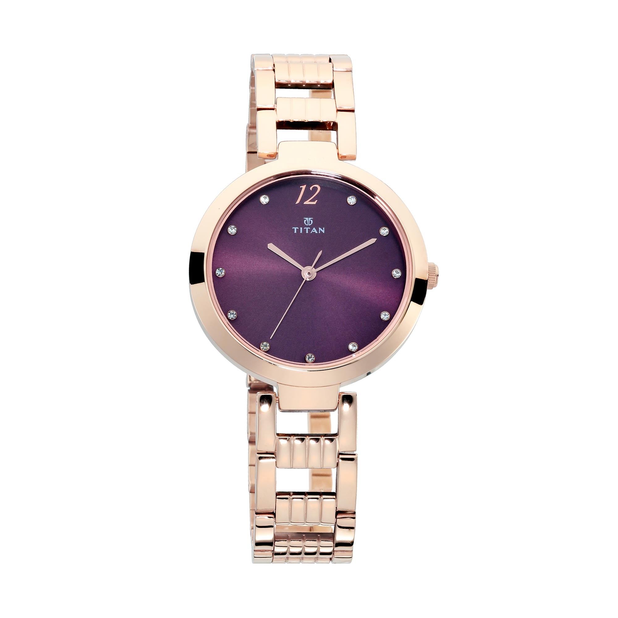 Titan Purple Dial Rose Gold Stainless Steel Strap Analog Watch for Women