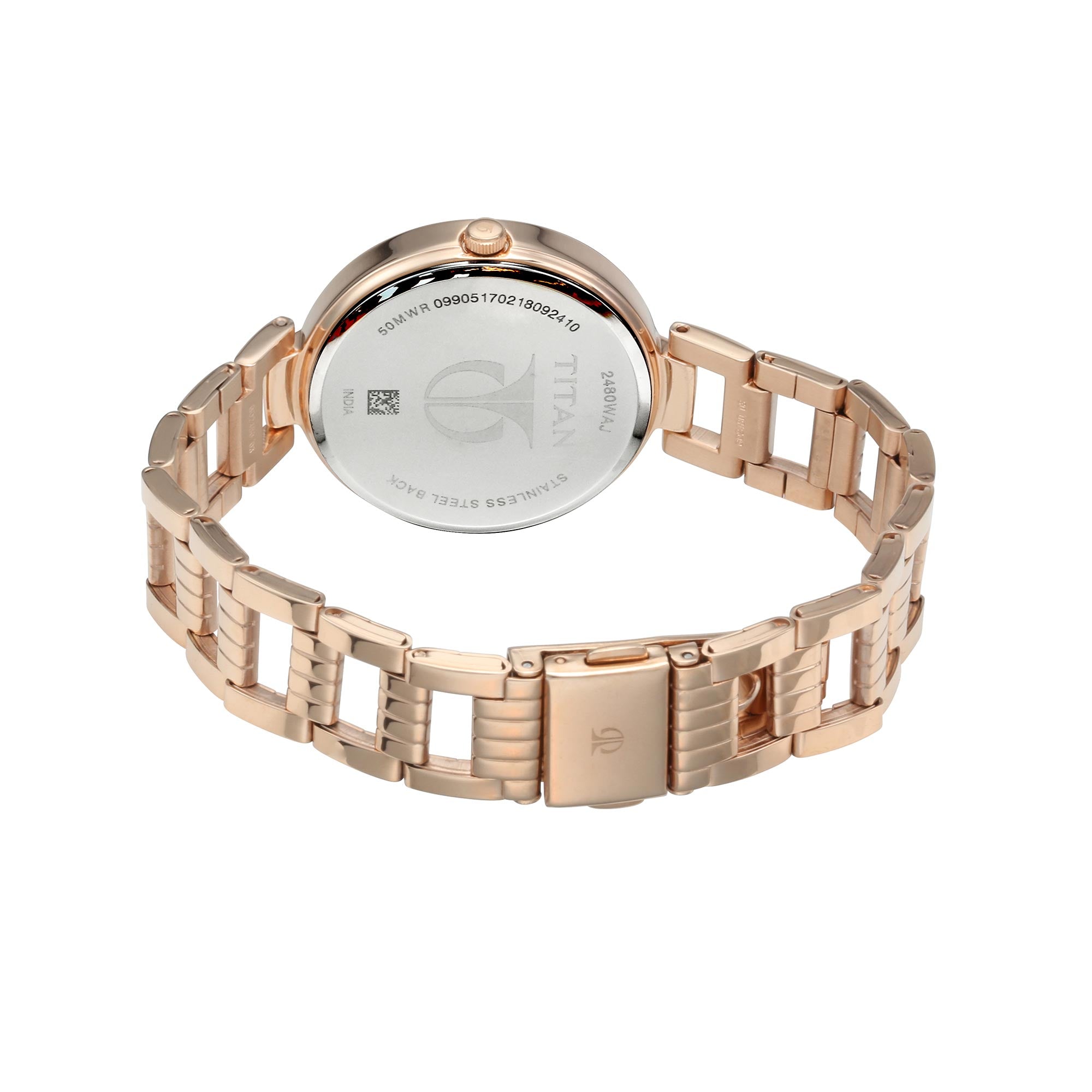 Titan Purple Dial Rose Gold Stainless Steel Strap Analog Watch for Women