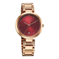 Titan Red Dial Gold Stainless Steel Analog Watch for Women