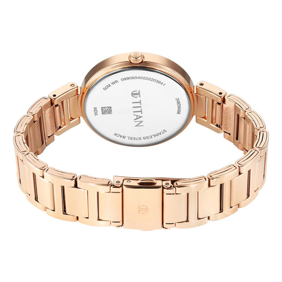 Titan Red Dial Gold Stainless Steel Analog Watch for Women