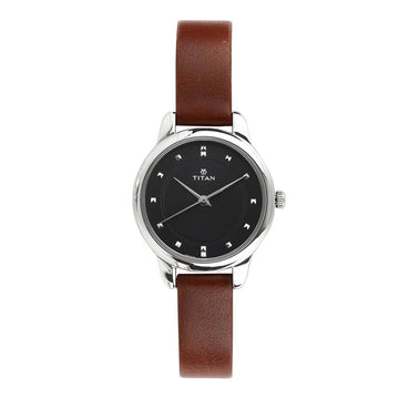 Titan Women's Chic minimalist watch with Black dial and leather strap