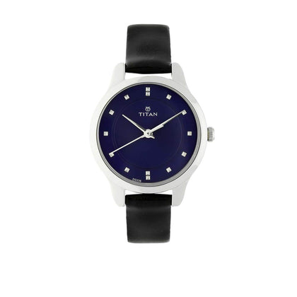 Titan Women's Chic minimalist watch with Blue dial and leather strap