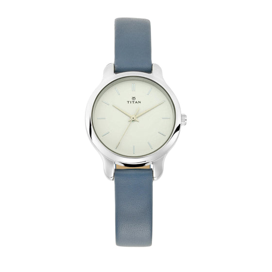 Titan Women's Chic minimalist watch with White dial and leather strap