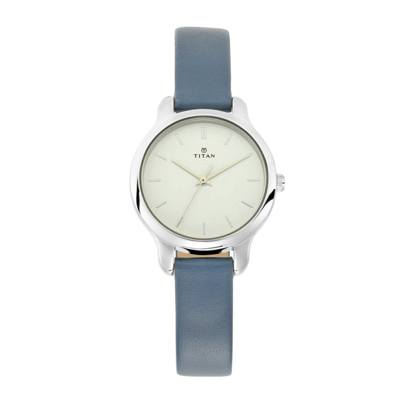 Titan Women's Chic minimalist watch with White dial and leather strap