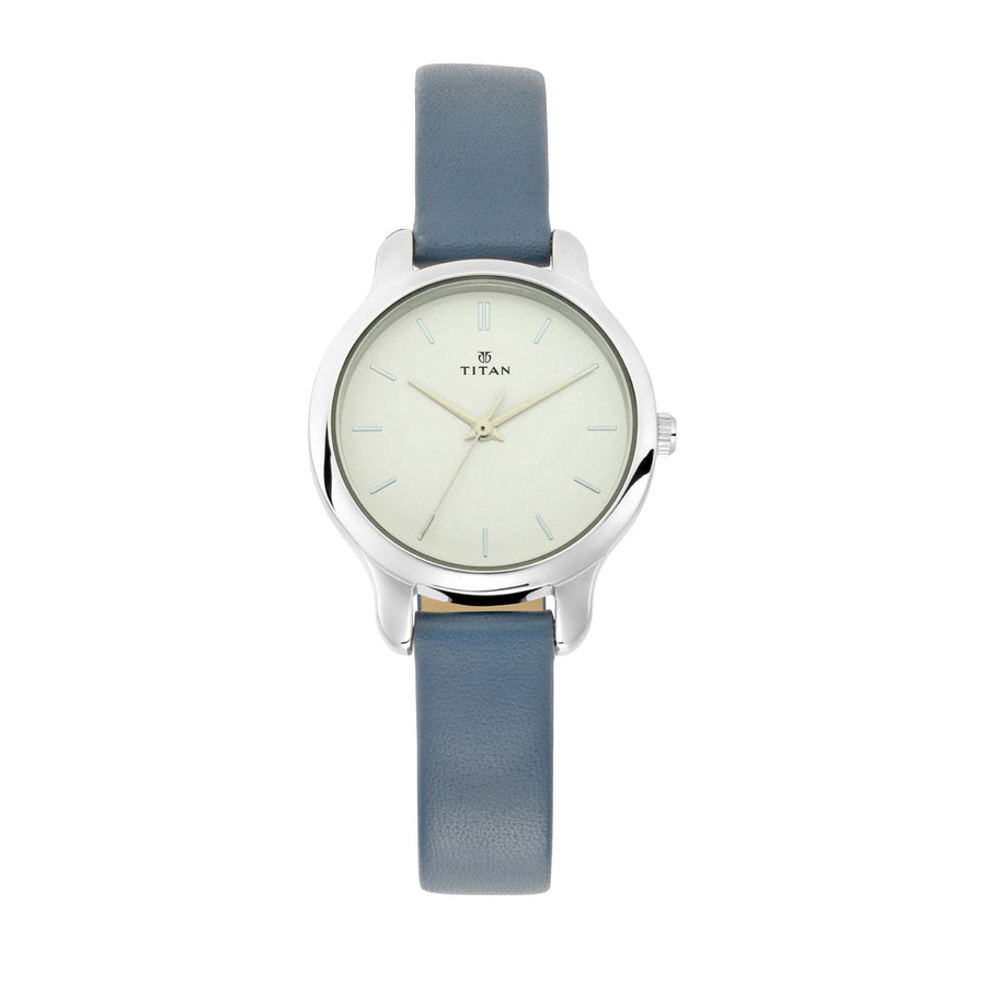Titan Women's Chic minimalist watch with White dial and leather strap