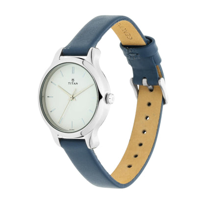 Titan Women's Chic minimalist watch with White dial and leather strap
