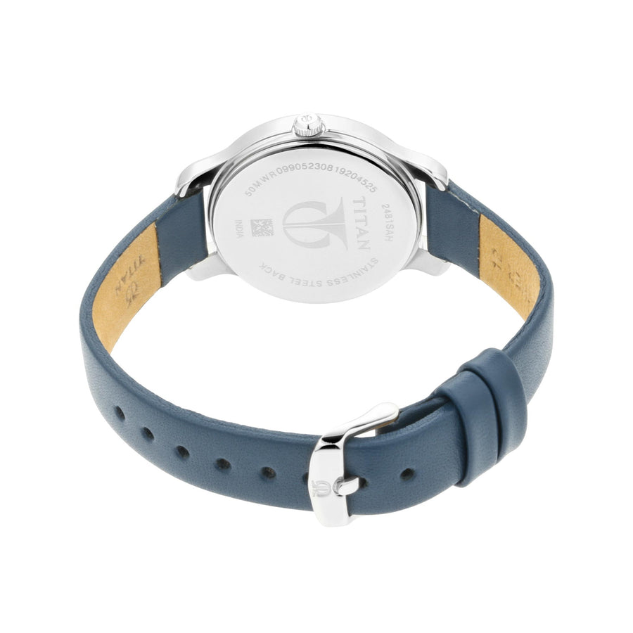Titan Women's Chic minimalist watch with White dial and leather strap