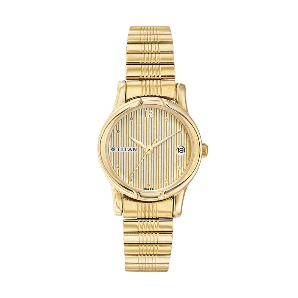 Titan Champagne Dial Gold Stainless Steel Strap Analog with Date Watch for Women