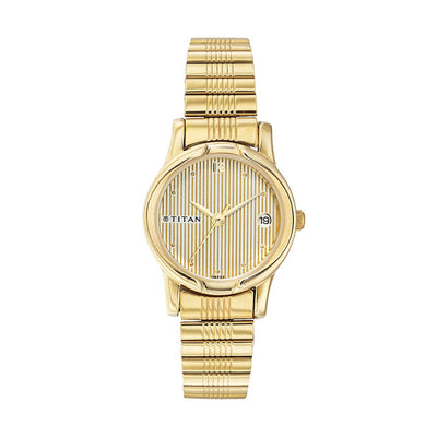 Titan Champagne Dial Gold Stainless Steel Strap Analog with Date Watch for Women