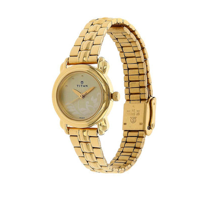 Titan Quartz Analog Champagne Dial Stainless Steel Strap Watch for Women