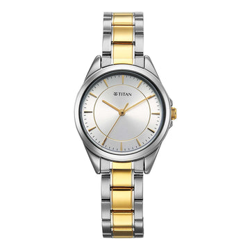 Titan Silver Dial Two Toned Metal Strap Analog Watch for Women