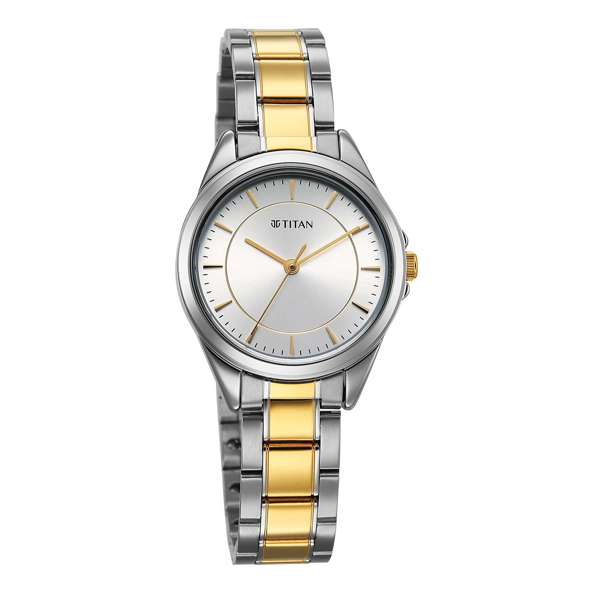 Titan Silver Dial Two Toned Metal Strap Analog Watch for Women
