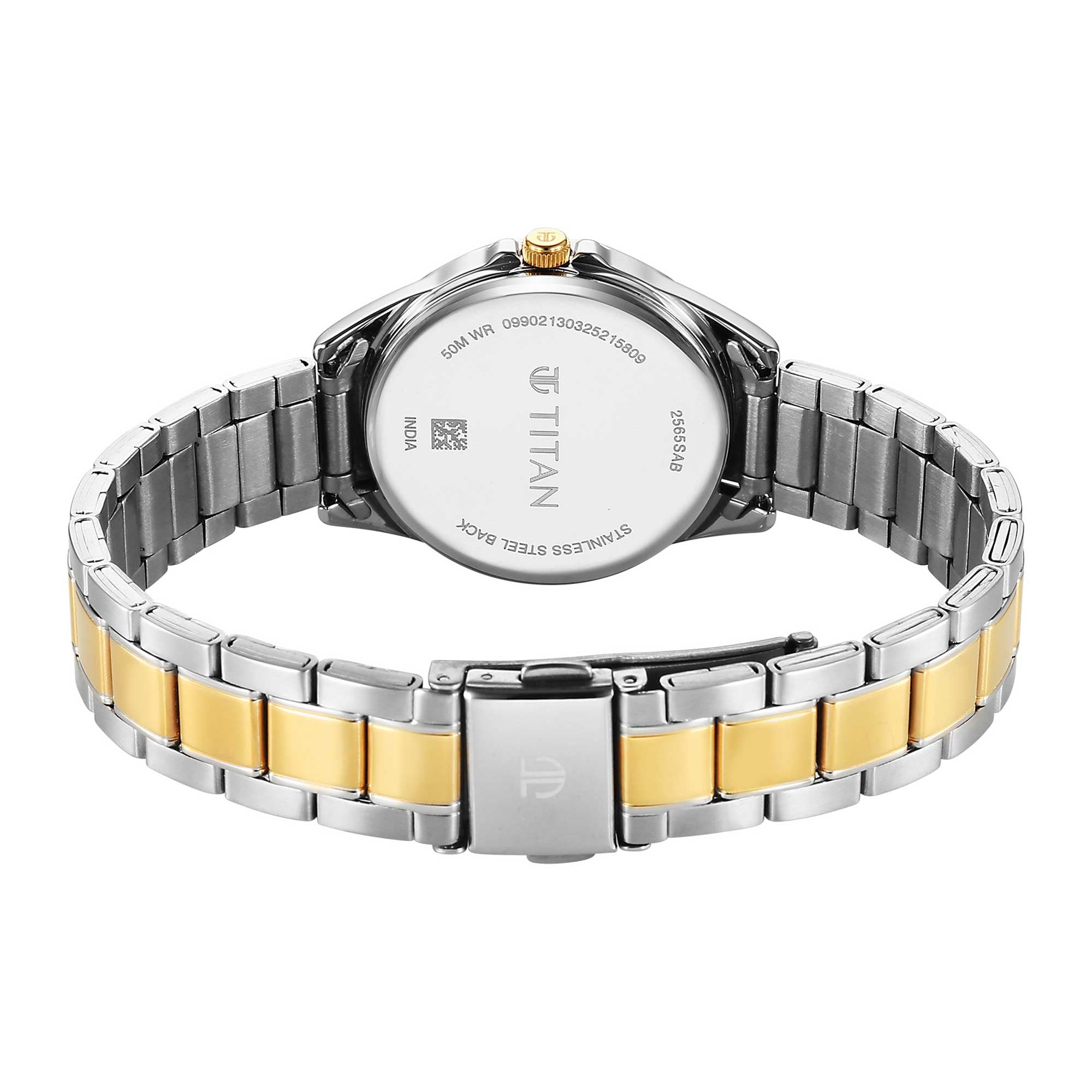 Titan Silver Dial Two Toned Metal Strap Analog Watch for Women