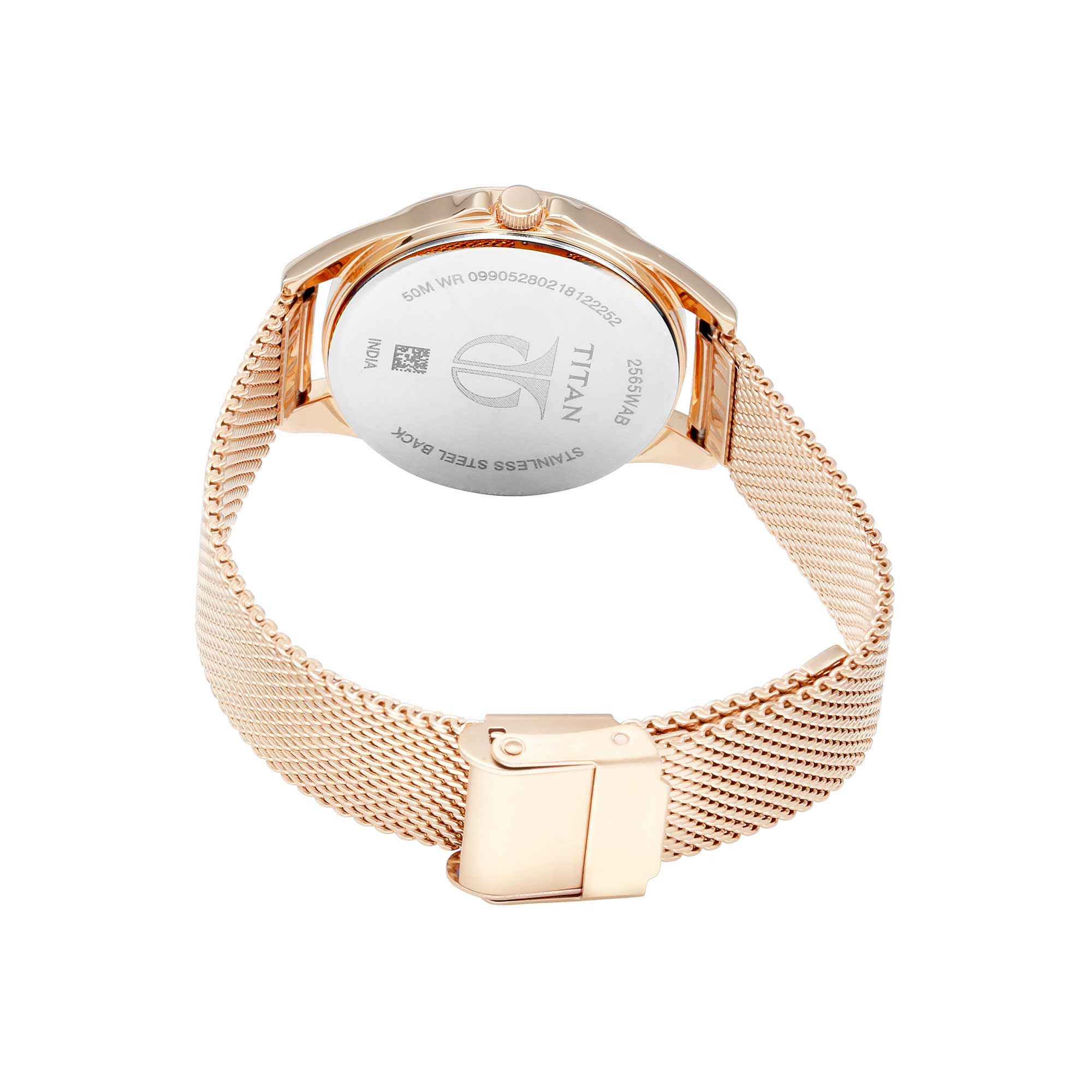 Titan Pink Dial Mesh Stainless Steel Strap Analog Watch for Women
