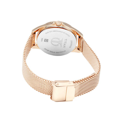 Titan Pink Dial Mesh Stainless Steel Strap Analog Watch for Women