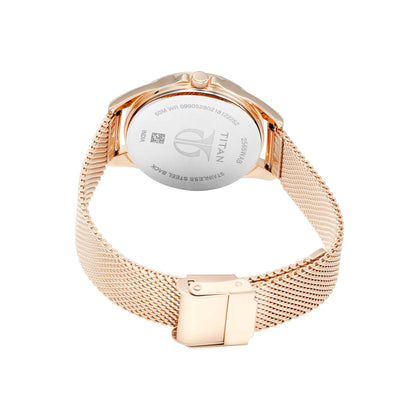 Titan Pink Dial Mesh Stainless Steel Strap Analog Watch for Women
