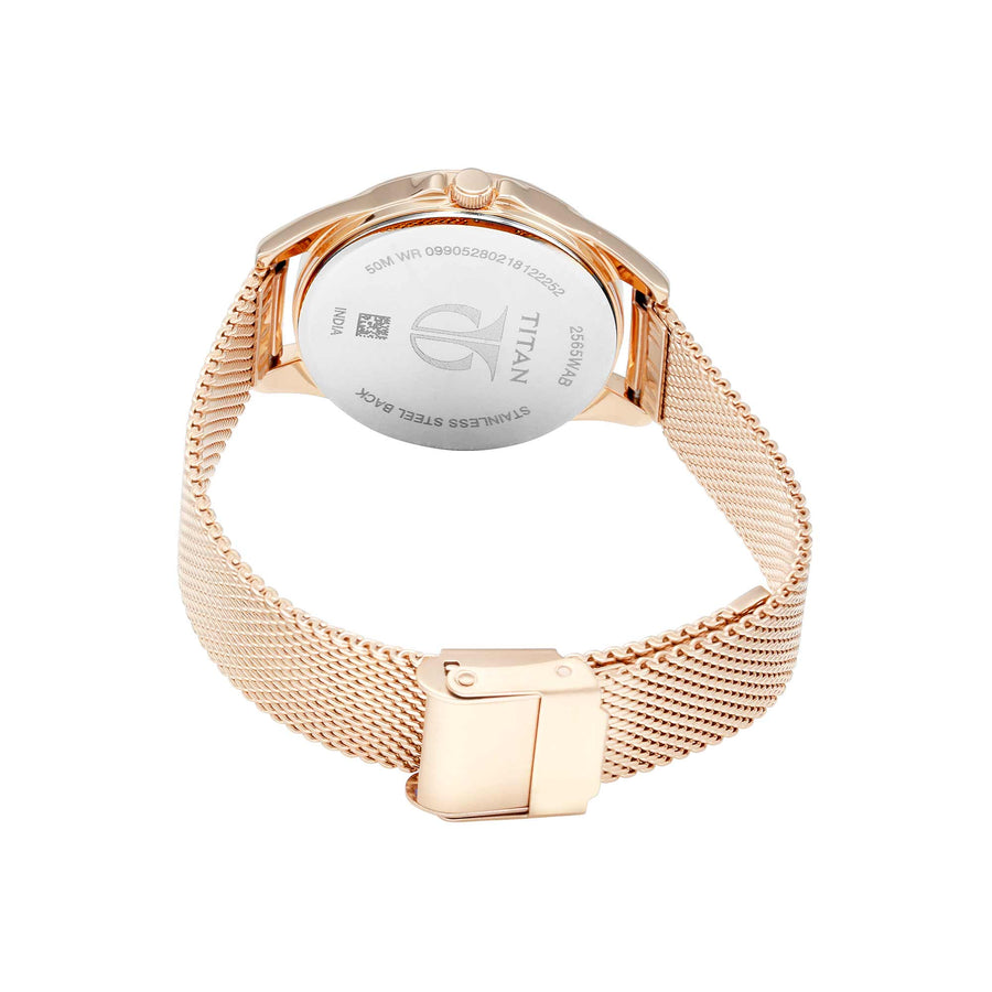 Titan Pink Dial Mesh Stainless Steel Strap Analog Watch for Women
