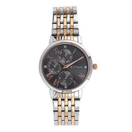 Titan Workwear Anthracite Dial Quartz Multifunction Stainless Steel Strap watch for Women