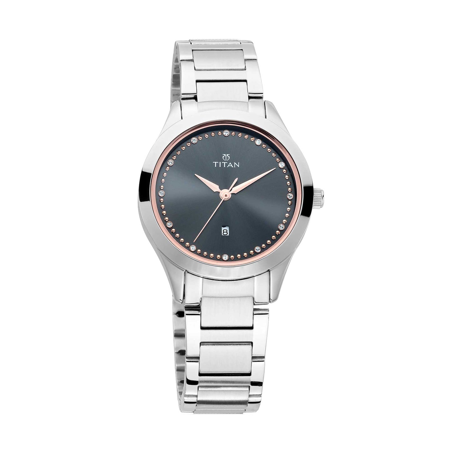 Titan Sparkle Anthracite Dial Alog Date Function Watch for Women