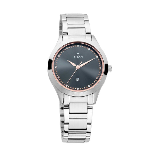 Titan Sparkle Anthracite Dial Alog Date Function Watch for Women