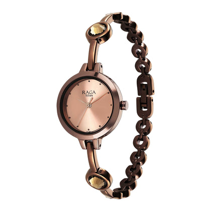 Titan Raga Viva Quartz Analog Rose Gold Dial Brown Metal Strap Watch for Women