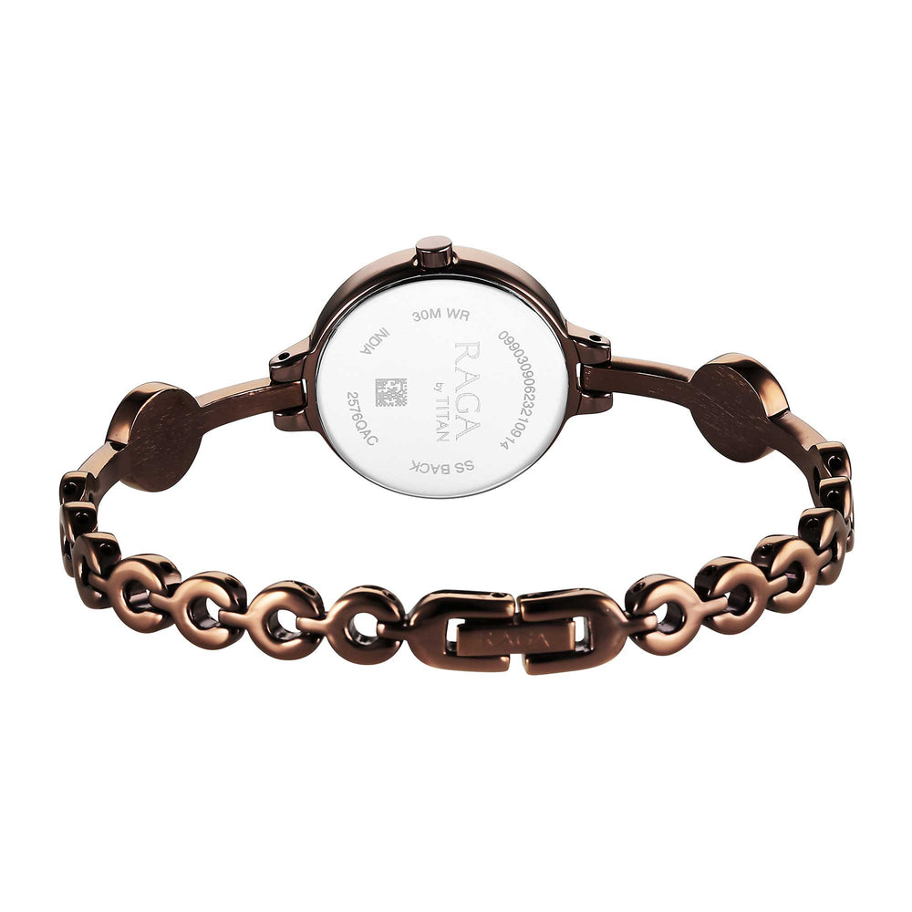 Titan Raga Viva Quartz Analog Rose Gold Dial Brown Metal Strap Watch for Women