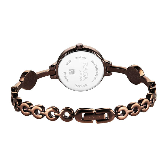 Titan Raga Viva Quartz Analog Rose Gold Dial Brown Metal Strap Watch for Women