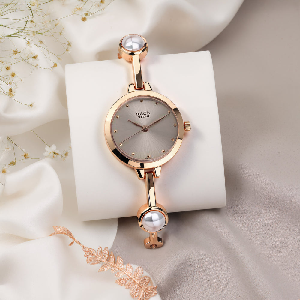Titan Quartz Analog Grey Dial Metal Strap Watch for Women
