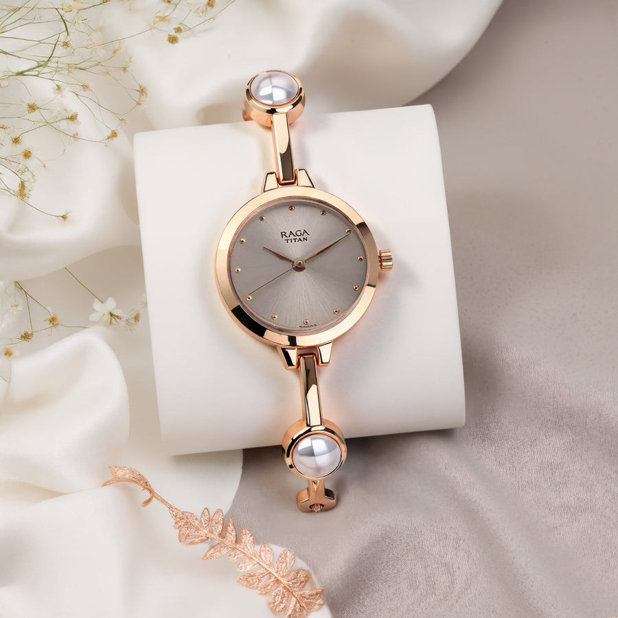 Titan Quartz Analog Grey Dial Metal Strap Watch for Women