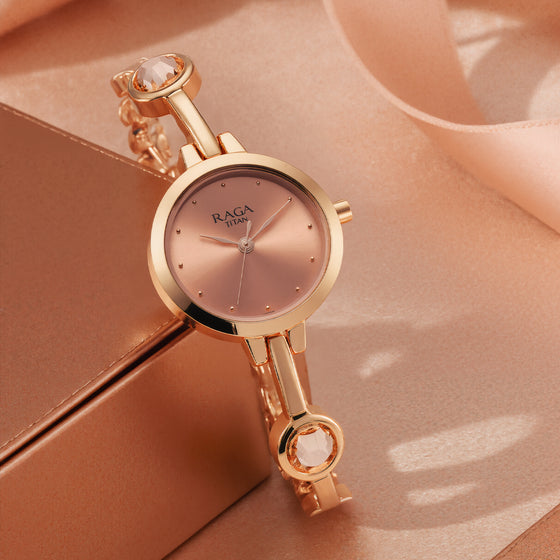 Titan Raga Viva Quartz Analog Rose Gold Dial Metal Strap Watch for Women