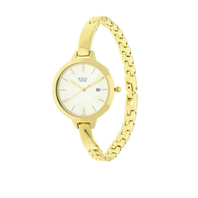 Titan Raga Viva Champagne Dial Gold Metal Strap Analog with Date Watch for Women