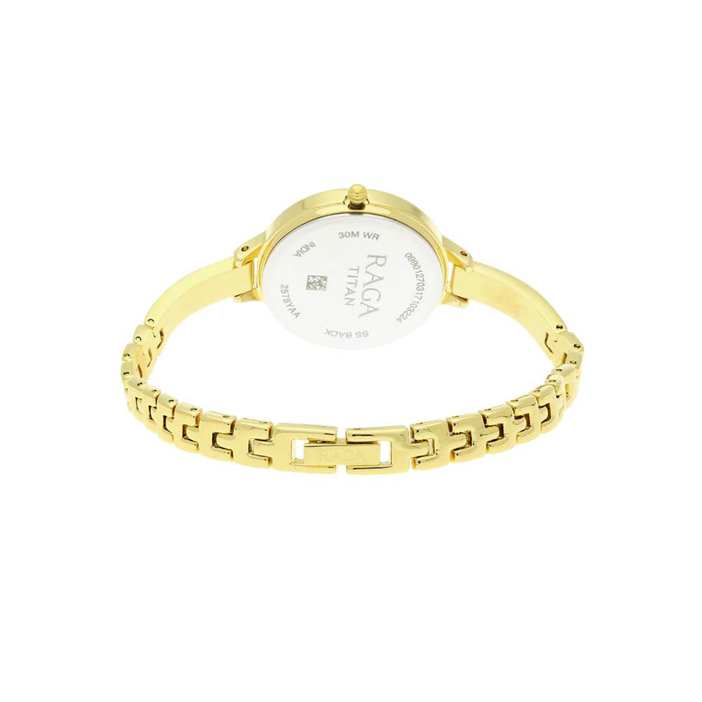Titan Raga Viva Champagne Dial Gold Metal Strap Analog with Date Watch for Women