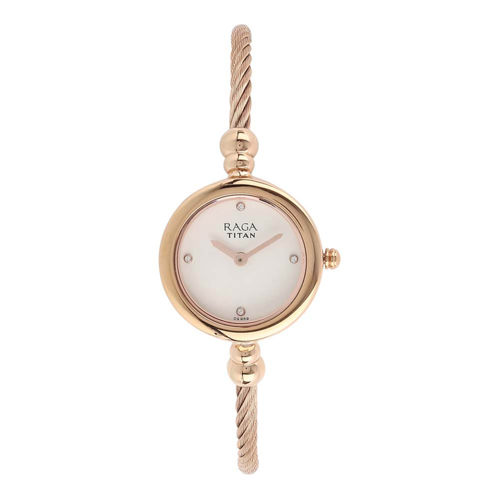 Titan Raga White Dial Gold Metal Strap Analog Watch for Women