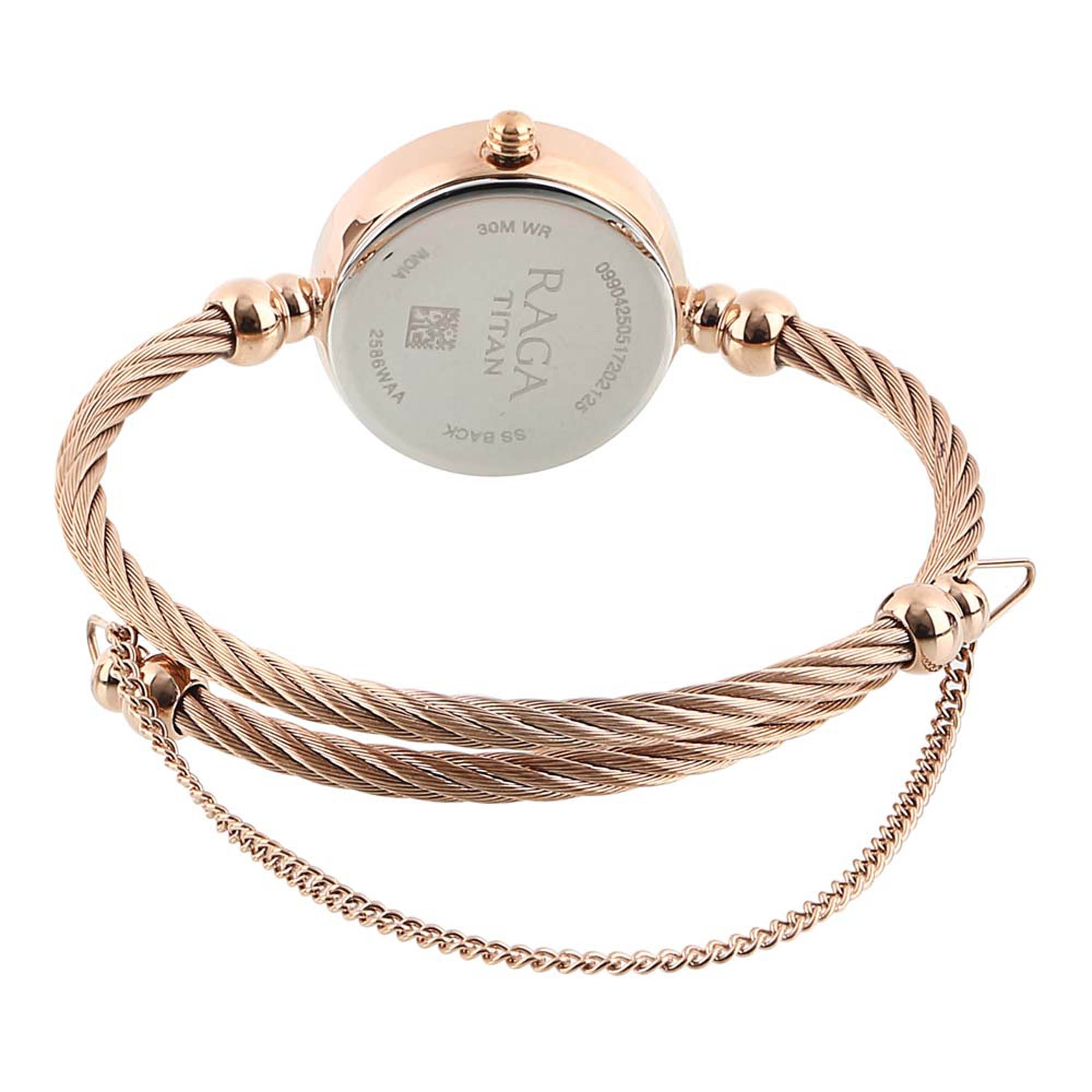 Titan Raga White Dial Gold Metal Strap Analog Watch for Women