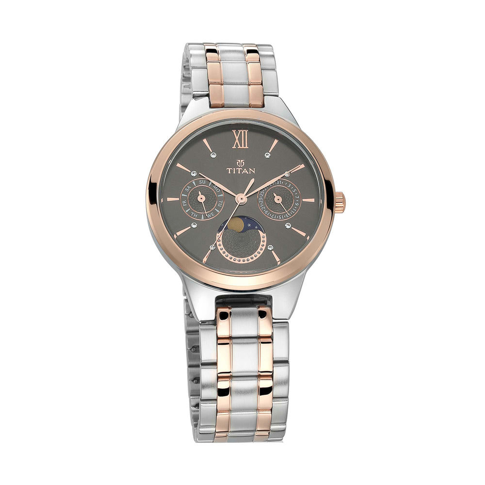 Titan Women's Elegance Moonphase Two-Tone Anthracite Dial Watch
