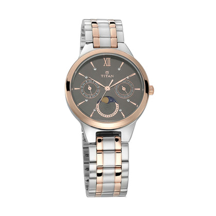 Titan Women's Elegance Moonphase Two-Tone Anthracite Dial Watch