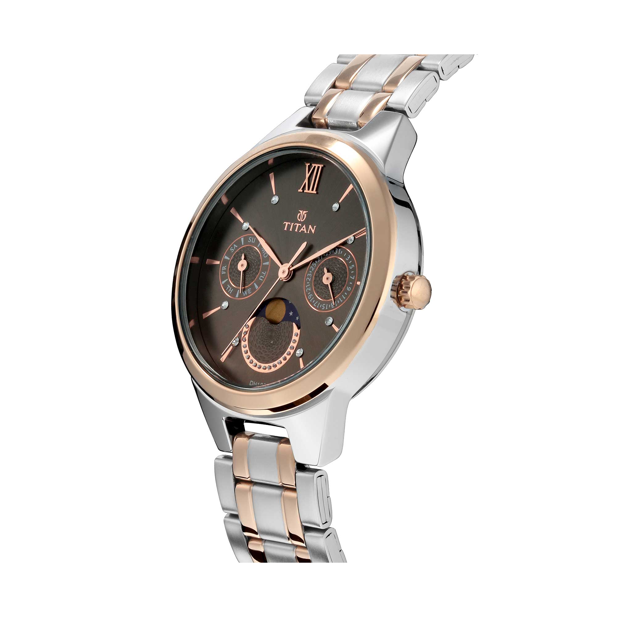 Titan Women's Elegance Moonphase Two-Tone Anthracite Dial Watch