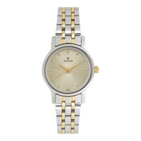Titan Quartz Analog Champagne Dial Stainless Steel Strap Watch for Women