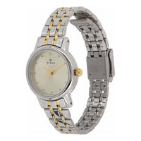 Titan Quartz Analog Champagne Dial Stainless Steel Strap Watch for Women