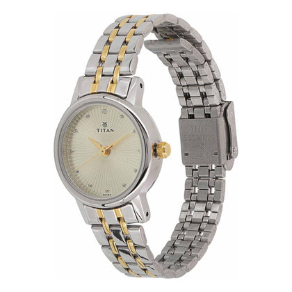 Titan Quartz Analog Champagne Dial Stainless Steel Strap Watch for Women